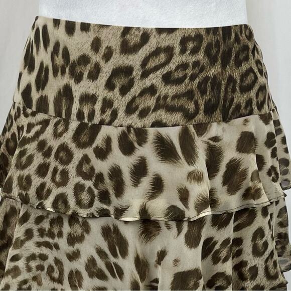 Talbots Sheer Brown Tan Animal Print Date Night Print Ruffled Skirt NWOT Size 14 - Picture 5 of 11